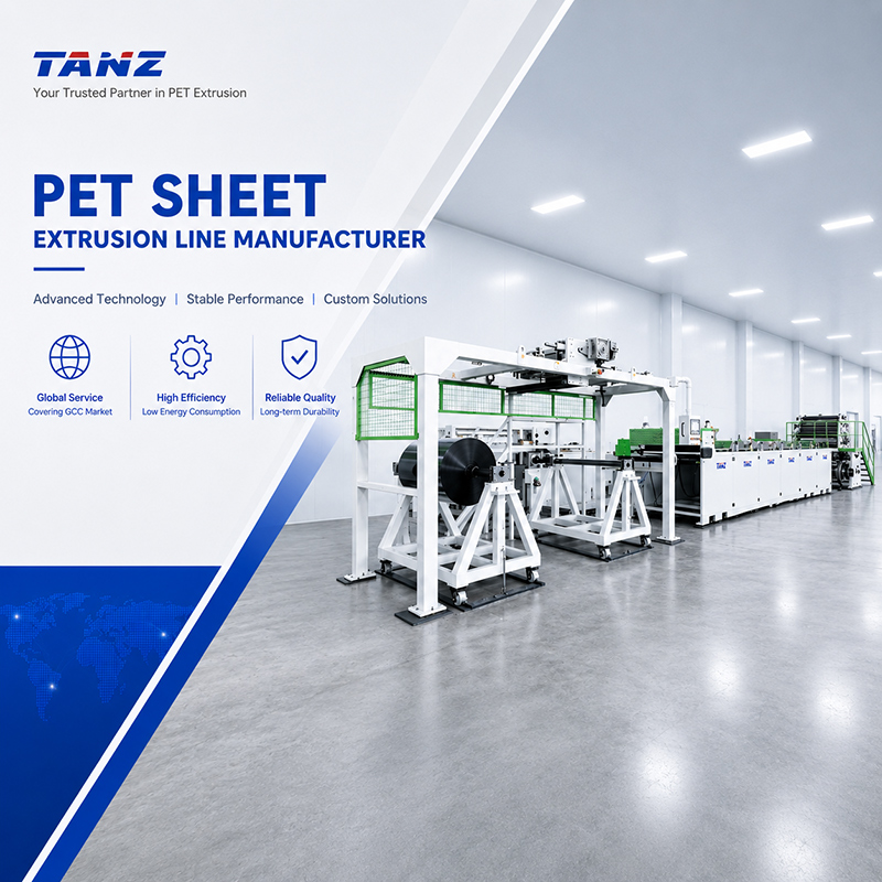PET sheet extrusion line for GCC market - TZ-Machinery SWT-75S-1000 twin screw production line for food-grade packaging sheets