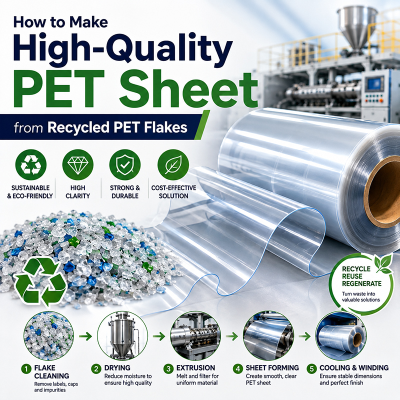 Cách sản xuất tấm PET từ mảnh vụn PET tái chế