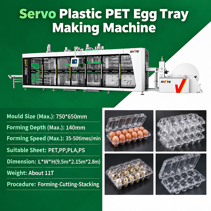 PET egg tray making machines - high speed SWT-7565 thermoforming machine producing clear plastic egg trays