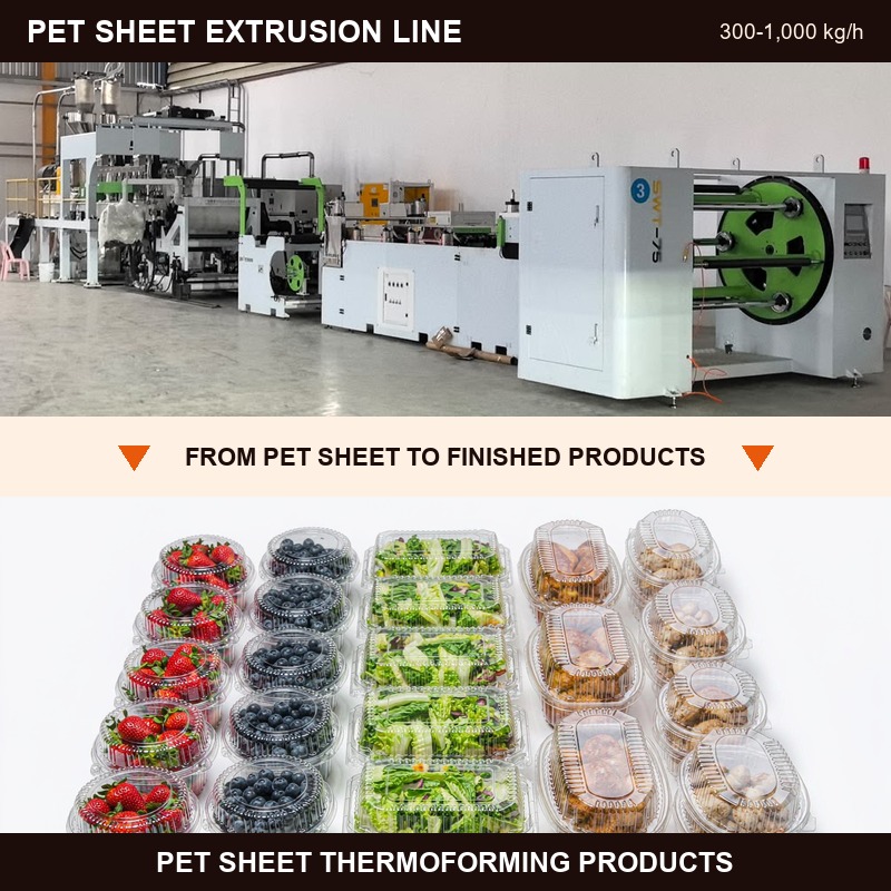 Dây chuyền đùn tấm PET dùng để sản xuất các sản phẩm PET định hình nhiệt